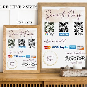 Scan to Pay Template QR Code Payment Sign QR Code Sign template CashApp PayPal Sign for Small Business, Venmo Payment Printable, image 3