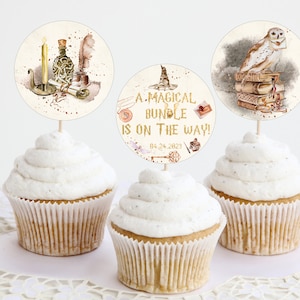 Editable Cupcake Topper Label Baby Shower; Magic School Baby Shower; Printable Cupcake Topper Label; Magical Party Decoration;wh1
