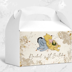 Caixa Gable do Ursinho Pooh; Primeiro aniversário do Ursinho Pooh; Etiqueta de caixa de empena imprimível; Decoração de festa do Ursinho Pooh; flu12