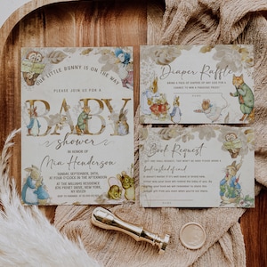 Classic Peter Rabbit Baby Shower Invitation Suite; Neutral Baby Shower Bundle Template; Peter Rabbit Baby Shower Invite; pr3