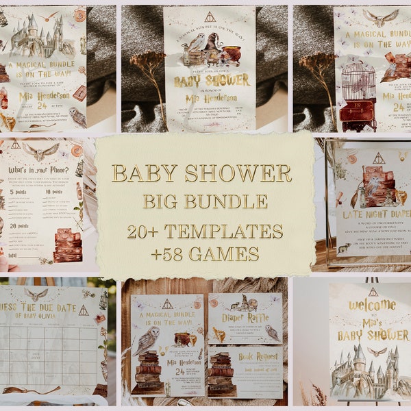 Zauberer Baby Shower Bundle; Magic School Baby Shower Einladungspaket; w1