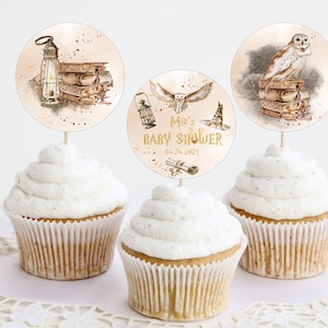 Editable Cupcake Topper Label Baby Shower; Magic School Baby Shower; Printable Cupcake Topper Label; Magical Party Decoration;wP66
