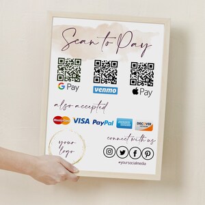 Scan to Pay Template QR Code Payment Sign QR Code Sign template CashApp PayPal Sign for Small Business, Venmo Payment Printable, image 2