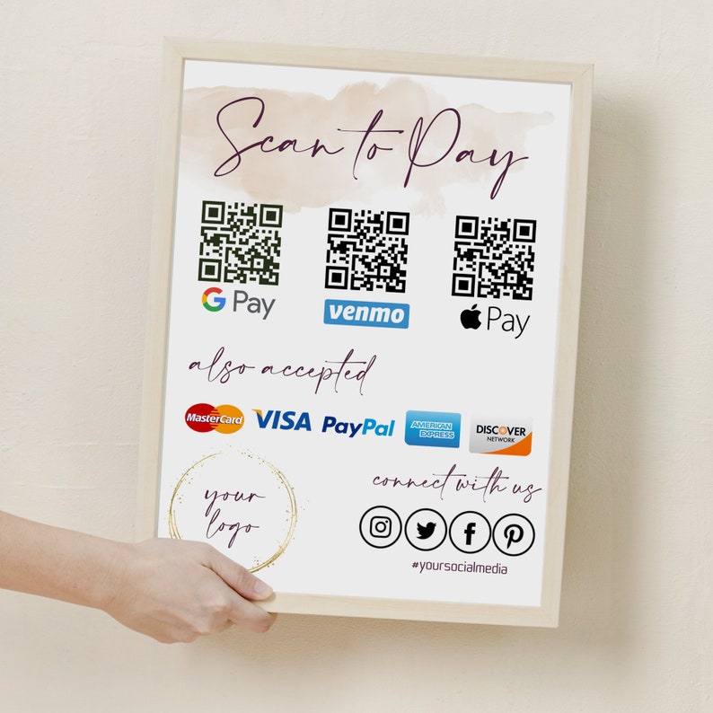 Scan to Pay Template QR Code Payment Sign QR Code Sign template CashApp PayPal Sign for Small Business, Venmo Payment Printable, image 2