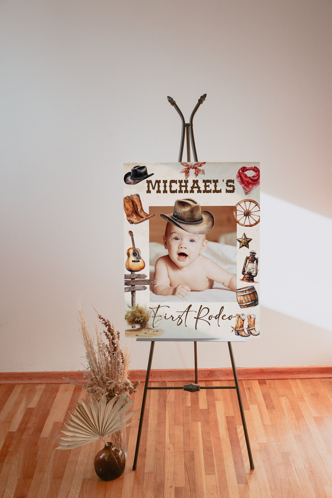 First Year Rodeo Frame Editable Photoframe Board First Rodeo Birthday Party Photoprop; Wild ...