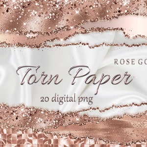 Bordi Glam; Glam Digital Borders; Glitter Carta strappata; Glam strappato bordato; Uso commerciale; Glam Confini ondulati; Graffetta strappata in oro rosa