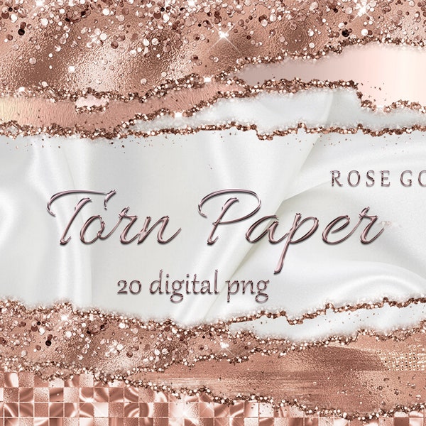 Glam Edges; Glam Digital Borders; Glitter Torn Paper; Glam Ripped Edged; Commercial Use; Glam Wavy Borders; Rose Gold Torn paper clip art