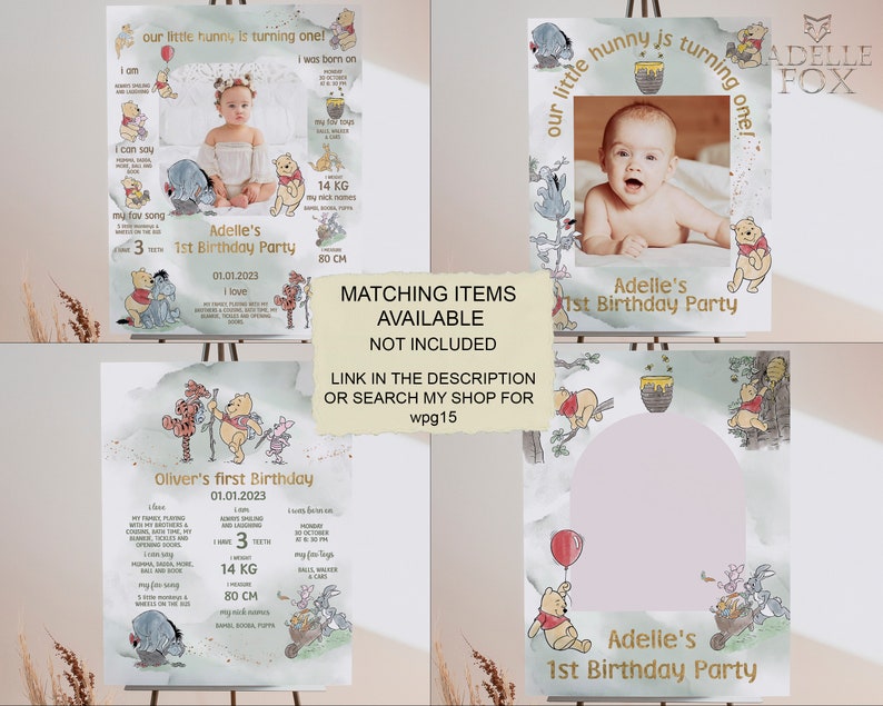 Milestone Board Winnie the Pooh Birthday Party; Winnie Pooh 1st ...