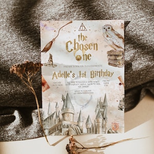 The Chosen One Invitation Wizard Birthday Party Magic School 1st Birthday Invitation Template Editable Wizarding World Invitation W7 image 1