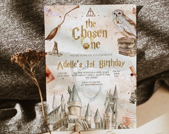 The Chosen One Invitation; Wizard Birthday Party; Magic School 1st Birthday Invitation Template; Editable Wizarding World Invitation; W7