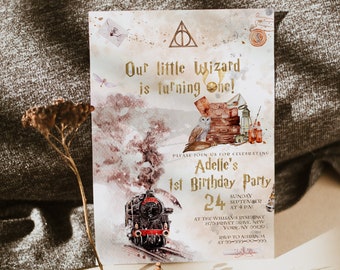 The Chosen One Invitation; Wizard Birthday Party; Magic School 1st Birthday Invitation Template; Editable Wizarding World Invitation; W7