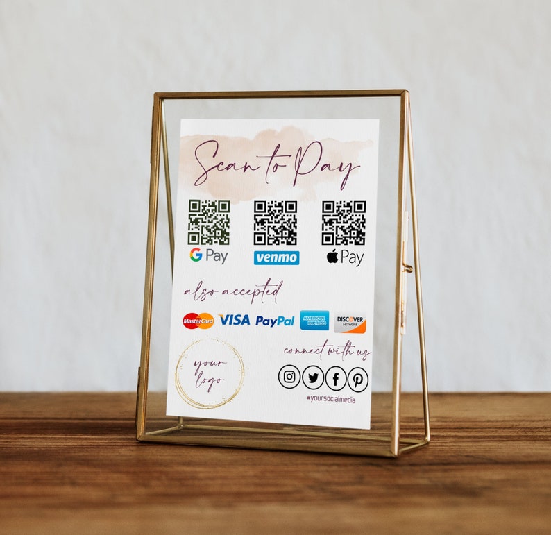 Scan to Pay Template QR Code Payment Sign QR Code Sign template CashApp PayPal Sign for Small Business, Venmo Payment Printable, image 1