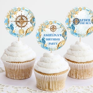 Editable Cupcake Topper ONEder the Sea First Birthday Topper; Under the Sea Party; Ocean Party Birthday Template Instant Download; SE1