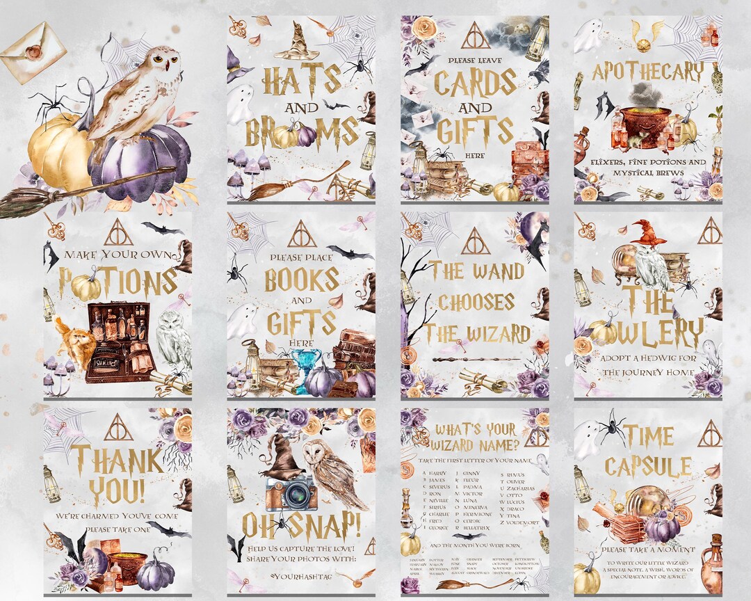 11 WIZARD SIGNS Wizard Baby Shower; Magic School Baby Shower Template ...