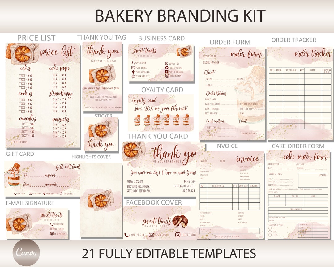 DIY BAKERY BRANDING Kit Bakery Business Kit Template Canva Home Bakery