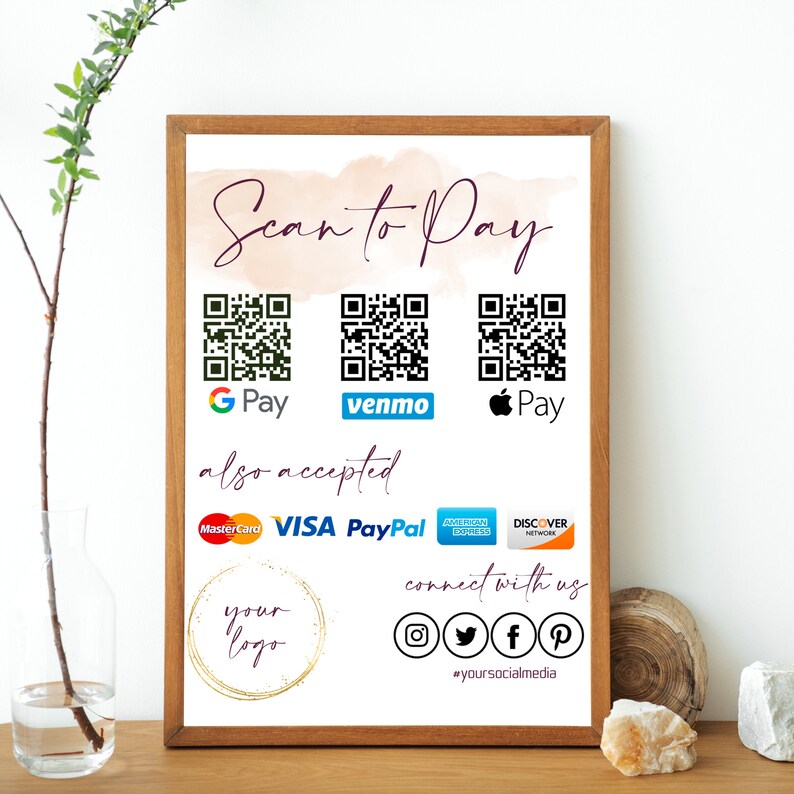 Scan to Pay Template QR Code Payment Sign QR Code Sign template CashApp PayPal Sign for Small Business, Venmo Payment Printable, image 4