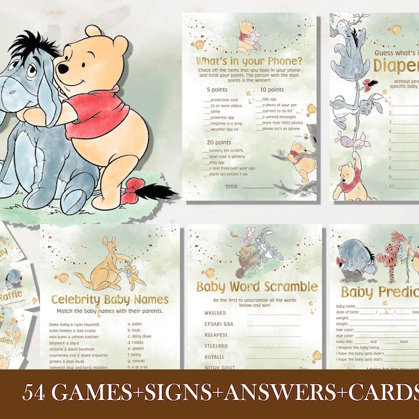 Winnie the Pooh Baby Shower Games; Winnie the Pooh Inspired; Printable Pooh Baby Shower Party Games; Honey Bear Shower Games; WP9