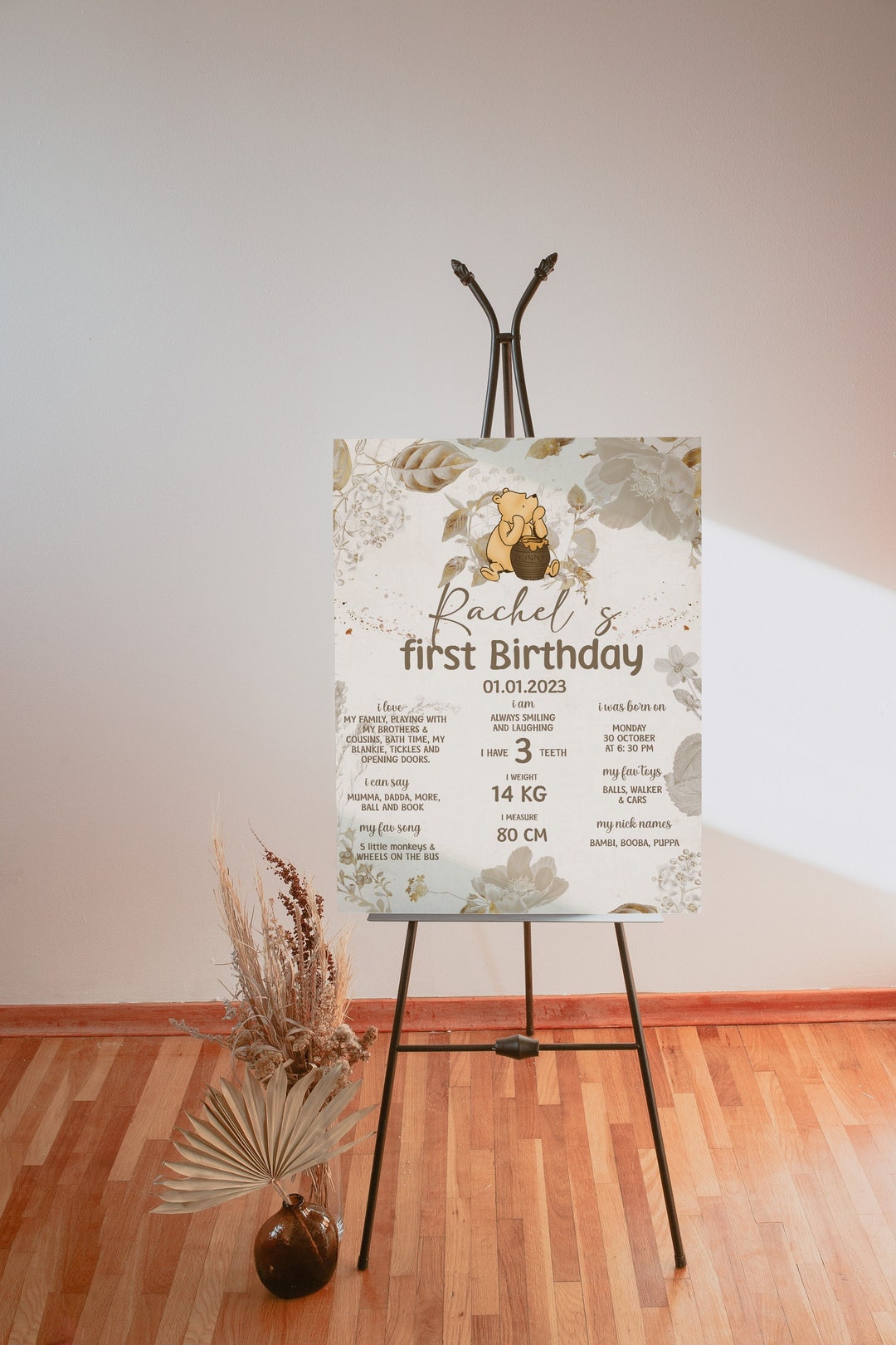 Milestone Board Winnie the Pooh Birthday Party; Winnie Pooh 1st ...