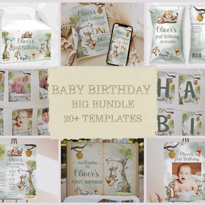 DIY Winnie Pooh Birthday Bundle; Editable 1st Birthday Party Template; Winnie the Pooh Birthday Party; Hundred Acre Wood Birthday Party; wp2