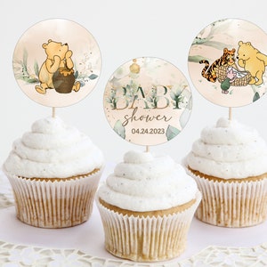 Editable Cupcake Topper Label Winnie the Pooh; Winnie the Pooh Baby Showery; Printable Cupcake Topper; Winnie Pooh Party Decoration; WP4