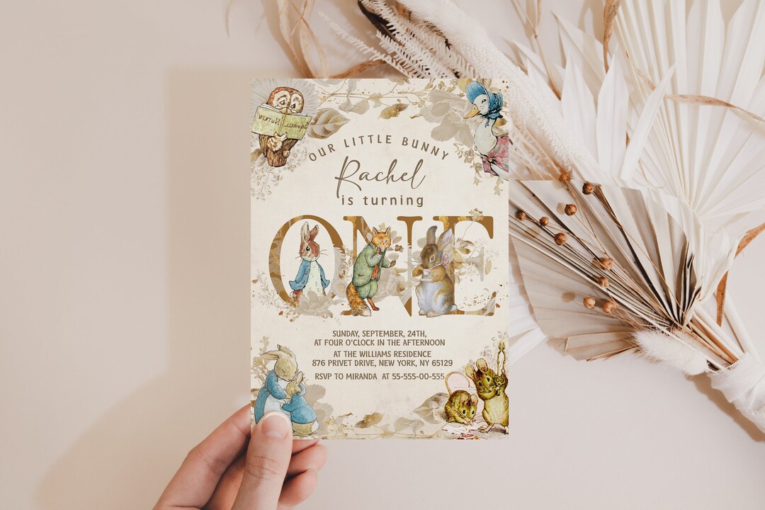 DIY Classic Peter Rabbit First Birthday Invitation; Peter Rabbit ...