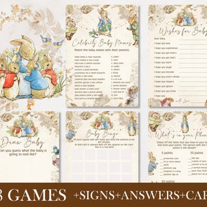 Giochi di baby shower di Peter Rabbit; Ispirato a Peter Rabbit; Stampabile Peter Rabbit Baby Shower Party Games; Giochi della doccia di Peter Rabbit; pr3