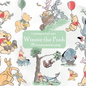 Winnie the Pooh clip art png watercolor; COMMERCIAL USE; Pooh Baby shower; Winnie Pooh Birthday scrapbooking stickers