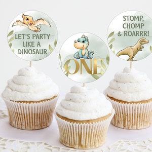 Editable Cupcake Topper Dinosaur First Birthday Topper; Dinosaur Party; T-rex Party Birthday Template Instant Download; di1