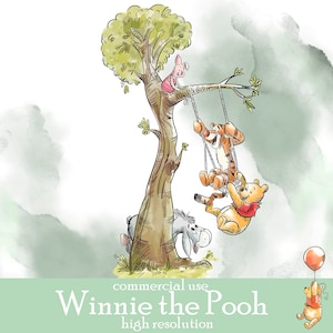 Winnie the Pooh clip art png acuarela; USO COMERCIAL; Fiesta de bienvenida al bebé de Pooh; Pegatinas para álbumes de recortes de cumpleaños de Winnie Pooh