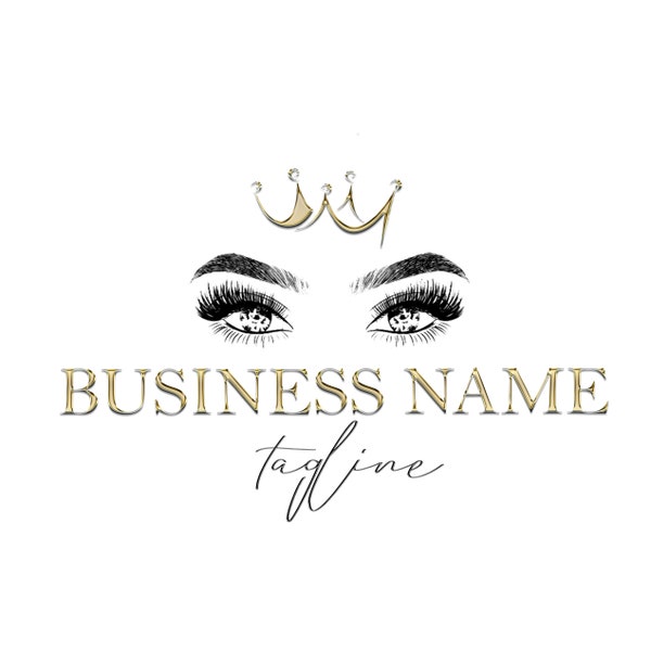 Custom Lash Logo Design; Premade Eyelashes Logo; Lash Artist Business Logo; Lash Brows gold logo; Gold Glitter Eyelash Logo; Crown Lash Logo