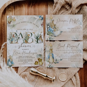 Classic Peter Rabbit Baby Shower Invitation Suite; Neutral Baby Shower Bundle Template; Peter Rabbit Baby Shower Invite; pr2