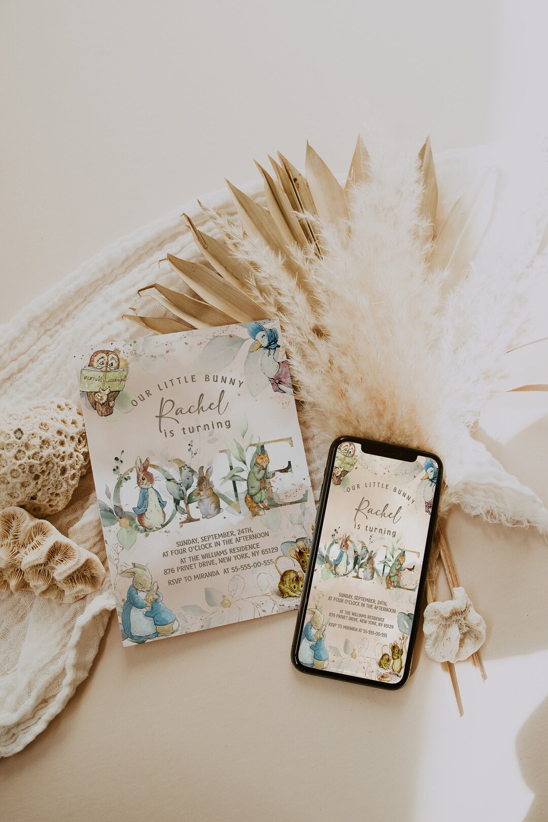 DIY Classic Peter Rabbit First Birthday Invitation; Peter Rabbit ...