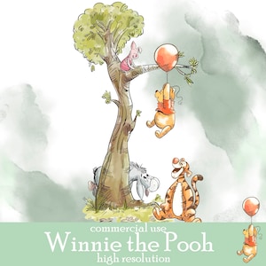 Winnie de Poeh illustraties png aquarel; COMMERCIEEL GEBRUIK; Poeh Babyshower; Winnie Pooh verjaardag scrapbookingstickers
