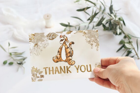 サンキューカード手書き　poohページ 編集可能なくまのプーさんのサンキューカード; くまのプーさんのベビー