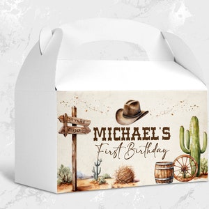 Editable Gable box Label First Rodeo Birthday party label; Wild West Cowboy Party;  Our Little Cowboy is One Party Birthday ; fr12