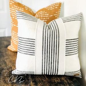 Striped White and Gray Pillow Cover -  Heavyweight Woven Throw Pillow - Farmhouse Home Decor - Minimalist Toss Pillowcase -