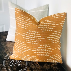 Boho Turmeric Pillow Cover -  Heavyweight Woven Throw Pillow - Textured Home Decor Throw Pillow -Bohemian Yellow and White Toss Pillowcase