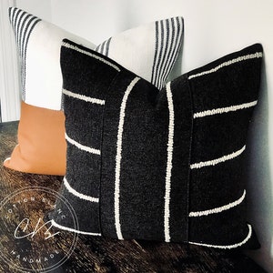 Black Striped Pillow Cover - Farmhouse Woven Pillow Cover - Textured Throw Pillow - Modern Black & White Toss pillow - Home Decor