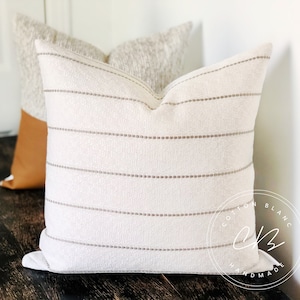 White & Gray Striped Throw Pillow - Farmhouse Pillow Cover - Woven Decorative Pillow - Minimalist Toss Pillow - Linear Home Decor Cushion