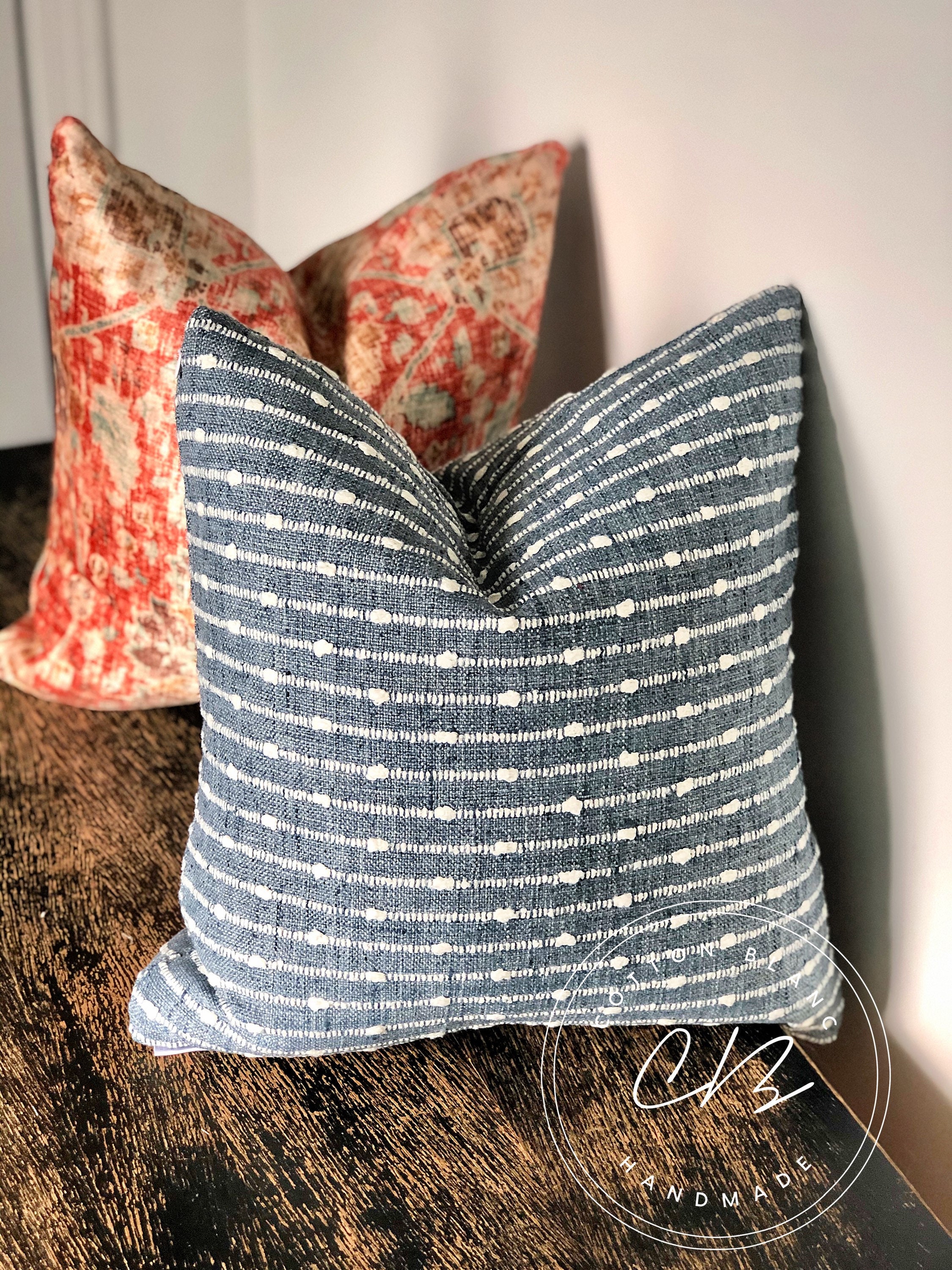 blue textured throw pillow