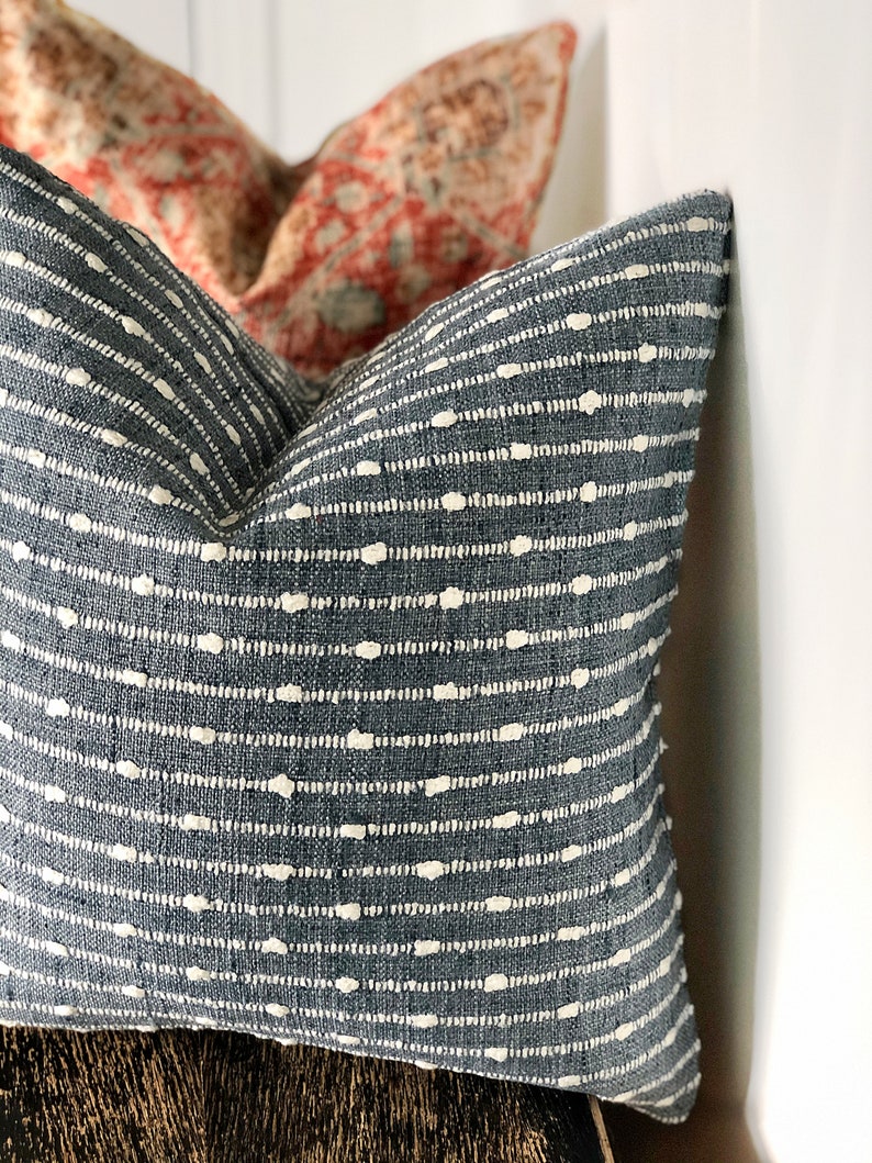 Blue Striped Basket Weave Pillow Cover Farmhouse Woven Etsy Canada