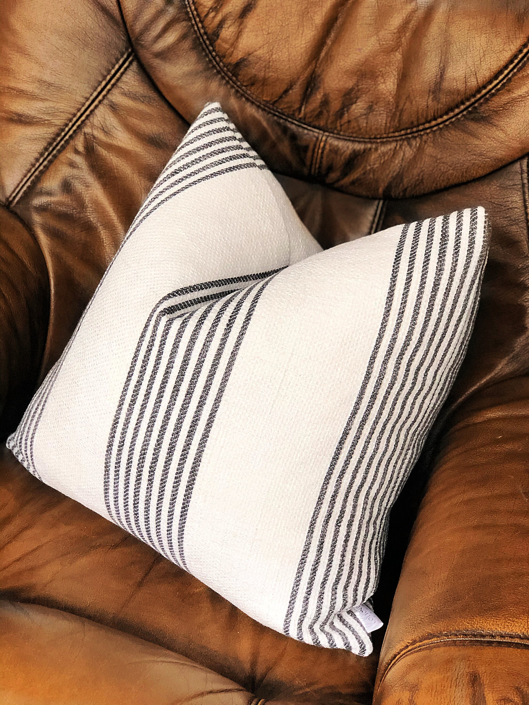 Striped White and Gray Pillow Cover Heavyweight Woven Throw Etsy Canada