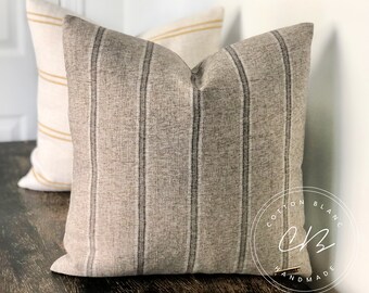 Gray Minimalist Striped Pillow Cover - Farmhouse Linear Throw Pillow - Home Accent Pillowcase - Modern Home Decor Pillow Cover -