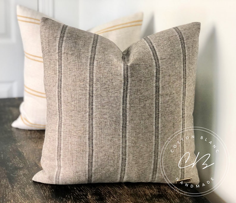 Gray Minimalist Striped Pillow Cover  Farmhouse Linear Throw image 1