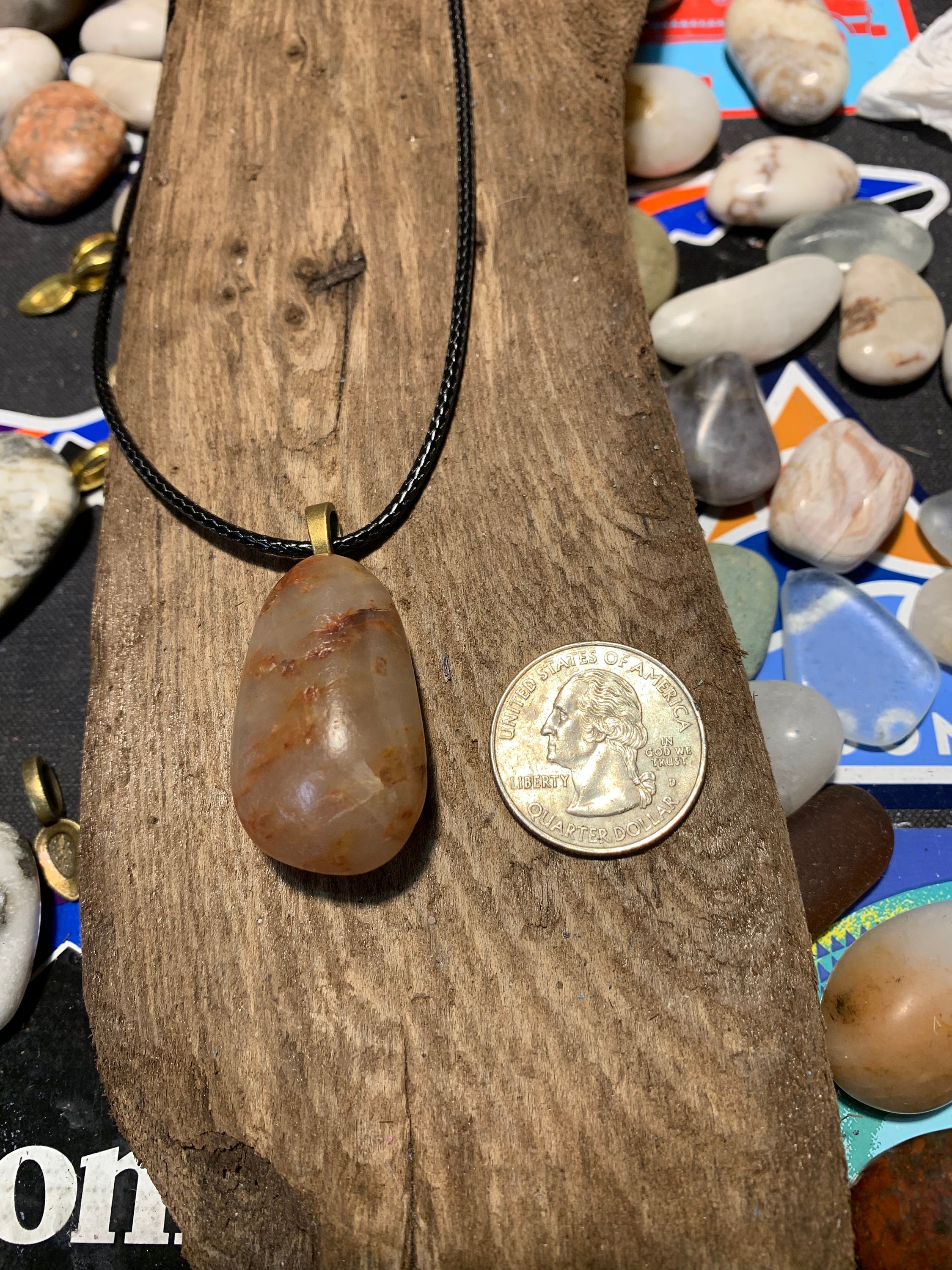 Natural Tumbled & Polished Stone Pendant Necklace Etsy UK