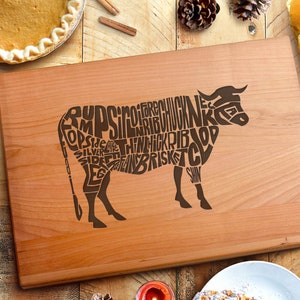 Engraved Cutting Board & Beef Cuts Modern Funny Cutting Board for Cooking Grilling Baking Kitchen Chef| Housewarming Gift| Steak Lover Gift