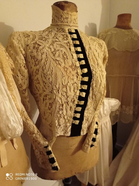 Splendid 1910's antique bodice in silk, cotton vei