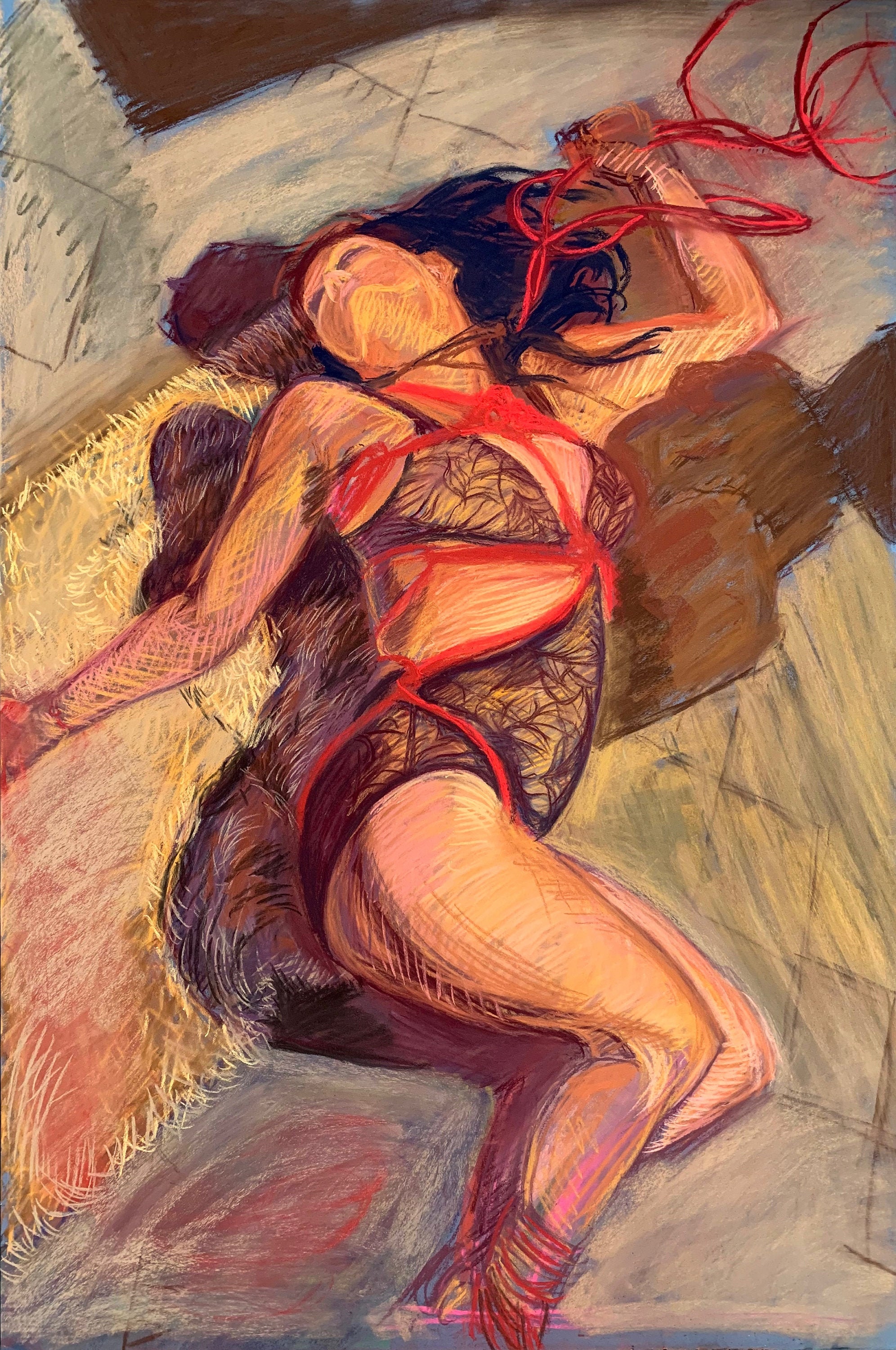 Shibari Painting, BDSM Artwork, Erotic Art Print, Lingerie, Woman, Original Art