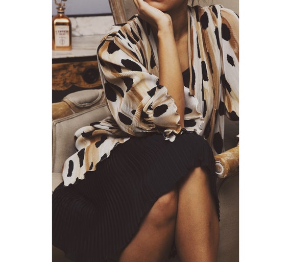 Vintage 1980's pleated leopard print dress for wom