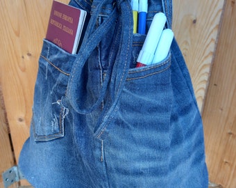 SAC EN JEANS Sacs en jean faits à la main en jeans recyclés avec des décorations et un porte-clés en forme de hibou en coton